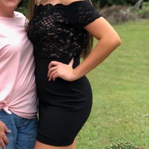 Off the shoulder lace black homecoming dress
